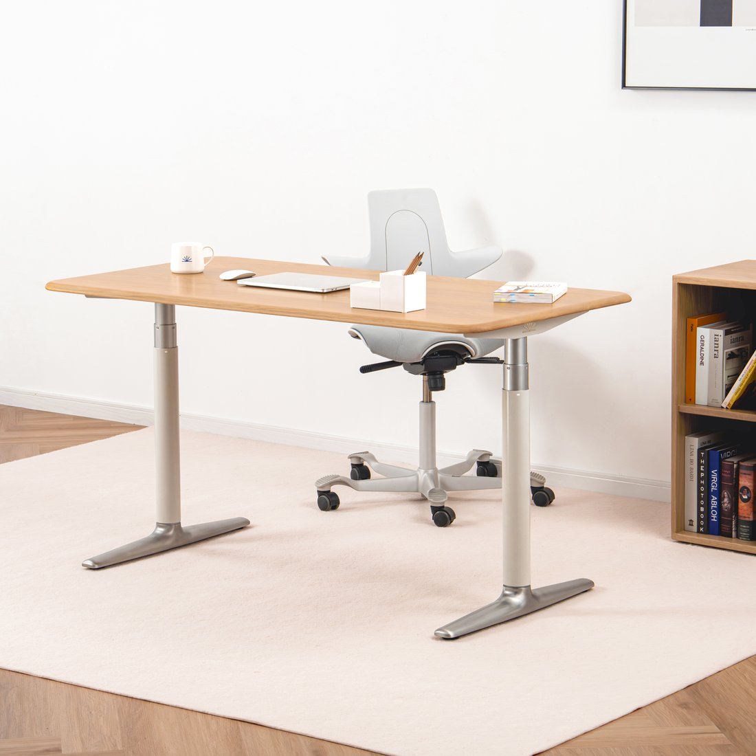 White Oak Smart Standing Desk